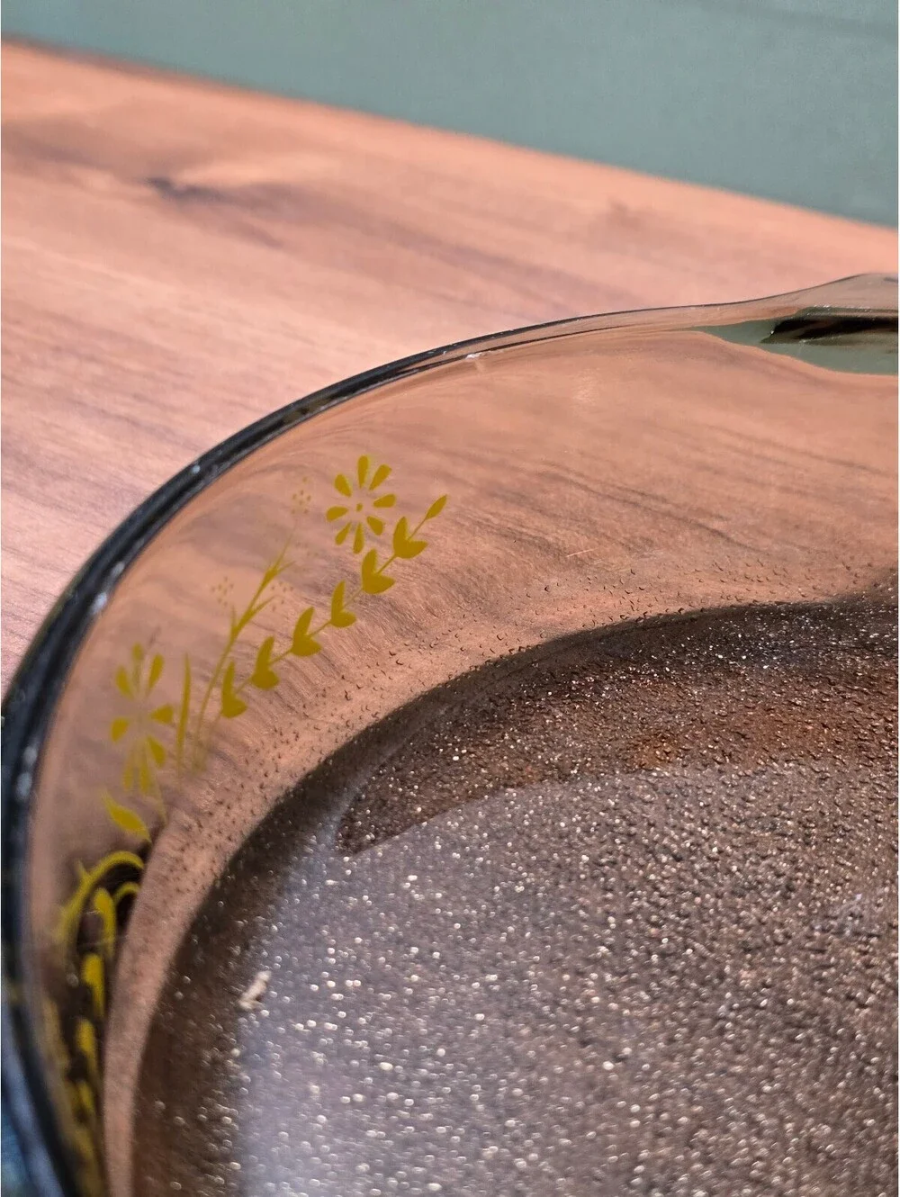 Vintage Glasbake Smoky Amber Casserole Dish Yellow Daisy 9 Inch Pie Pan